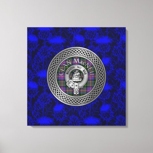 Clan MacNeil Crest & Tartan Knot op Thistle Canvas Afdruk (Voorkant)