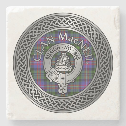 Clan MacNeil Crest & Tartan Knot Stenen Onderzetter (Voorkant)