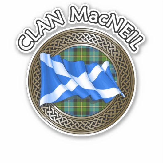 Clan MacNeil Tartan Knot & Flag Sticker (Voorkant)