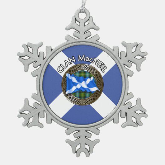 Clan MacNeil Tartan Knot & Flag Tin Sneeuwvlok Ornament (Voorkant)