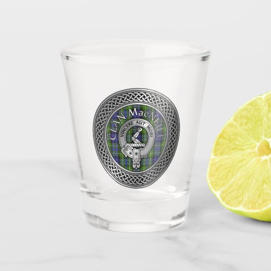 Clan MacNeill van Gigha Crest & Tartan Shot Glass Glas (Voorkant)