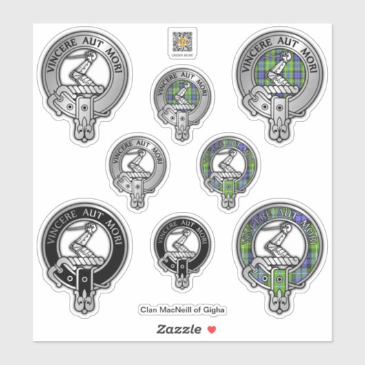 Clan MacNeill van Gigha, Latijn Crest en Tartan Sticker (Vel)