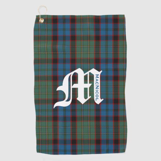 Clan MacNicol Hunting Tartan Pset Monogram Golfhanddoek (Voorkant)