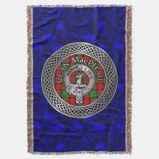 Clan MacPhail Crest & Tartan Knot Deken (Voorkant Verticaal)
