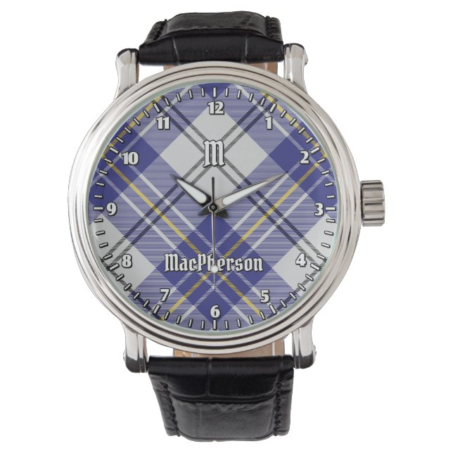 Clan MacPherson Blauw Jurk Tartan Horloge (Voorkant)