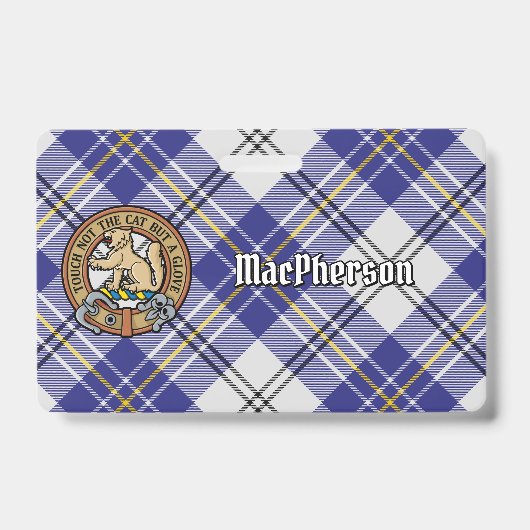 Clan MacPherson Crest over Blauwe Dress Tartan Badge (Voorzijde)