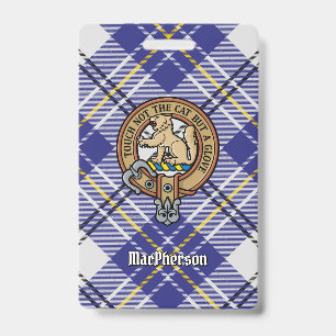 Clan MacPherson Crest over blauwe dress tartan Badge