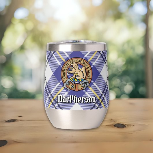 Clan MacPherson Crest over blauwe jurk Tartan