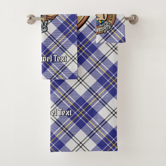 Clan MacPherson Crest over blauwe jurk Tartan Bad Handdoek (Insitu)