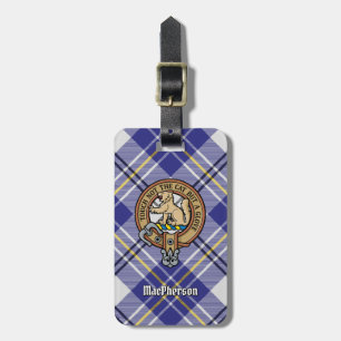 Clan MacPherson Crest over blauwe jurk Tartan Bagagelabel