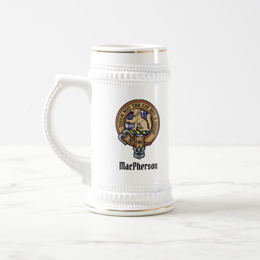 Clan MacPherson Crest over blauwe jurk Tartan Bierpul (Links)