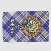 Clan MacPherson Crest over blauwe jurk Tartan Golfhanddoek (Horizontaal)