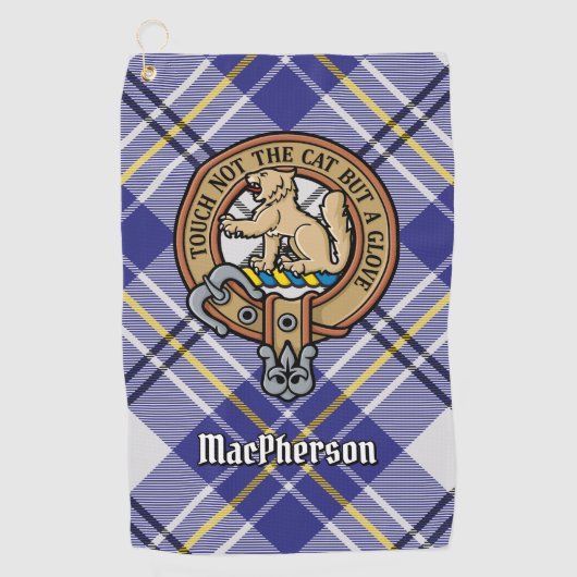 Clan MacPherson Crest over blauwe jurk Tartan Golfhanddoek (Voorkant)