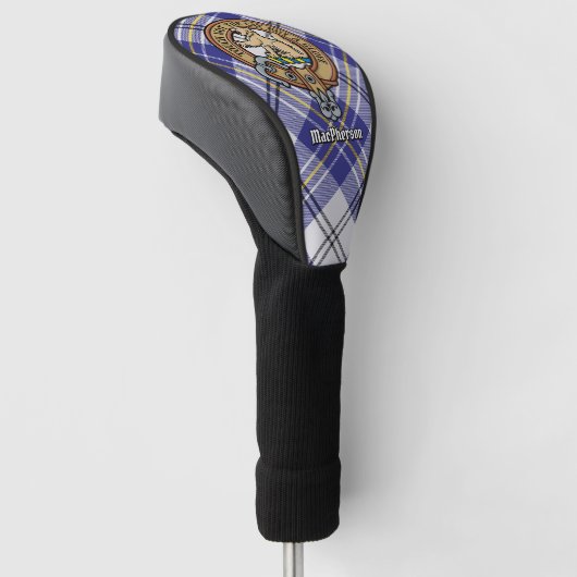 Clan MacPherson Crest over blauwe jurk Tartan Golfheadcover (Schuin)
