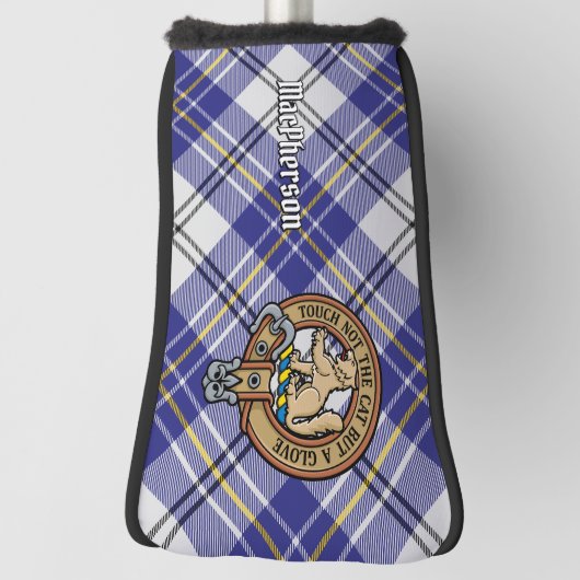 Clan MacPherson Crest over blauwe jurk Tartan Golfheadcover (Draai 90)
