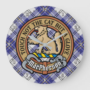 Clan MacPherson Crest over blauwe jurk Tartan Grote Klok