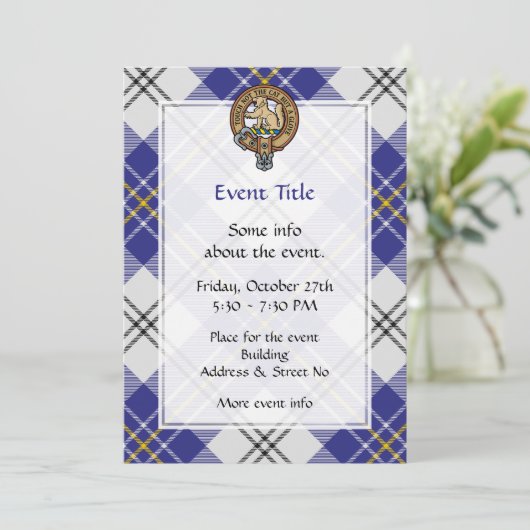 Clan MacPherson Crest over blauwe jurk Tartan Kaart (Staand voorkant)