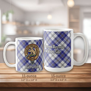 Clan MacPherson Crest over blauwe jurk Tartan Koffiemok