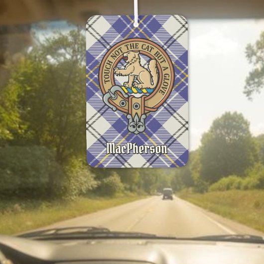 Clan MacPherson Crest over blauwe jurk Tartan Luchtverfrisser