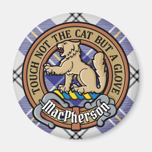 Clan MacPherson Crest over blauwe jurk Tartan Magneet (Voorkant)
