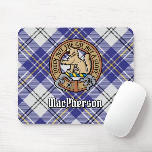 Clan MacPherson Crest over blauwe jurk Tartan Muismat (Met muis)
