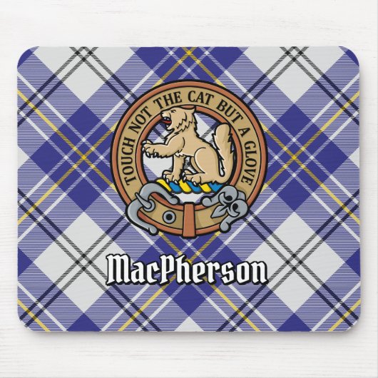 Clan MacPherson Crest over blauwe jurk Tartan Muismat (Voorkant)