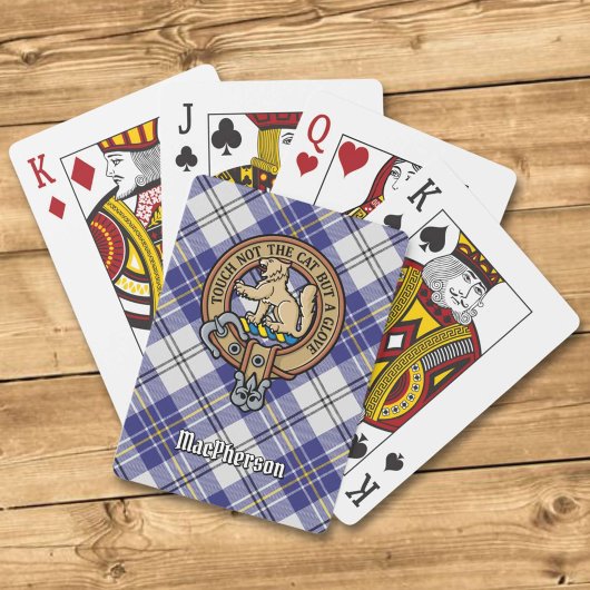 Clan MacPherson Crest over blauwe jurk Tartan Pokerkaarten