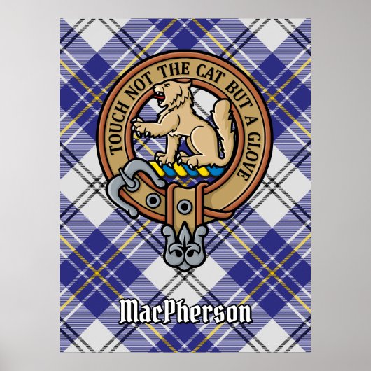 Clan MacPherson Crest over blauwe jurk Tartan Poster (Voorkant)