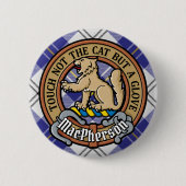 Clan MacPherson Crest over blauwe jurk Tartan Ronde Button 5,7 Cm (Voorkant)