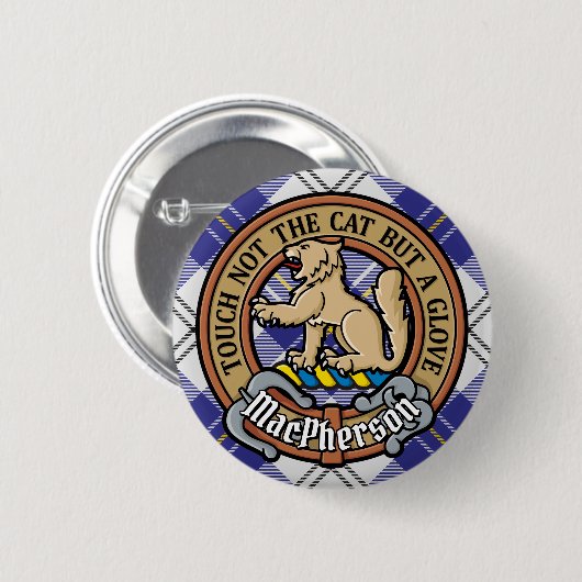 Clan MacPherson Crest over blauwe jurk Tartan Ronde Button 5,7 Cm (Voorkant /achterkant)