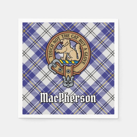 Clan MacPherson Crest over blauwe jurk Tartan Servet (Voorkant)