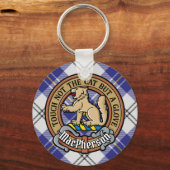 Clan MacPherson Crest over blauwe jurk Tartan Sleutelhanger (Voorkant)
