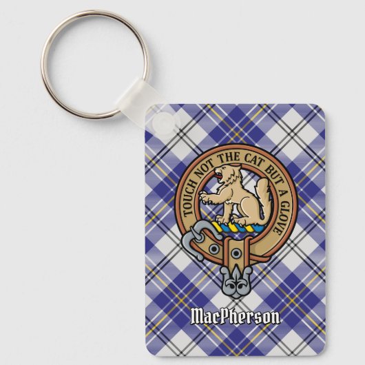 Clan MacPherson Crest over blauwe jurk Tartan Sleutelhanger (Voorkant)