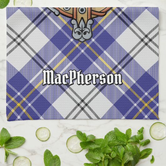 Clan MacPherson Crest over blauwe jurk Tartan Theedoek (Gevouwen)