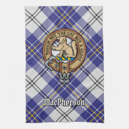 Clan MacPherson Crest over blauwe jurk Tartan Theedoek
