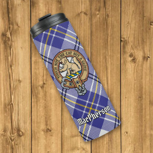 Clan MacPherson Crest over blauwe jurk Tartan Thermosbeker