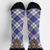 Clan MacPherson Crest over Blue Dress Tartan Sokke Sokken (Top)