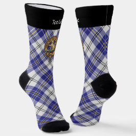 Clan MacPherson Crest over Blue Dress Tartan Sokke Sokken