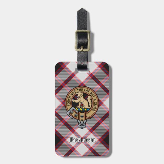 Clan MacPherson Crest over de jacht op Tartan Bagagelabel (Voorkant verticaal)