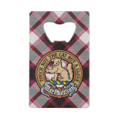 Clan MacPherson Crest over de jacht op Tartan Creditkaart Flessenopener (Voorkant)