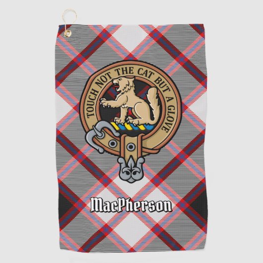 Clan MacPherson Crest over de jacht op Tartan Golfhanddoek (Voorkant)