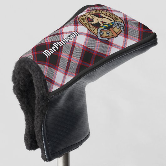 Clan MacPherson Crest over de jacht op Tartan Golfheadcover (3/4 voorkant)