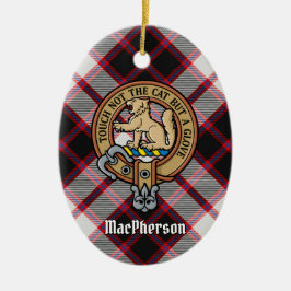 Clan MacPherson Crest over de jacht op Tartan Keramisch Ornament
