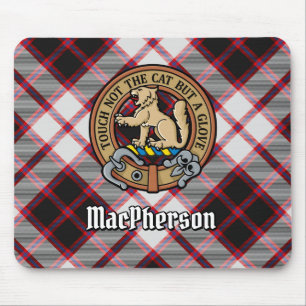 Clan MacPherson Crest over de jacht op Tartan Muismat