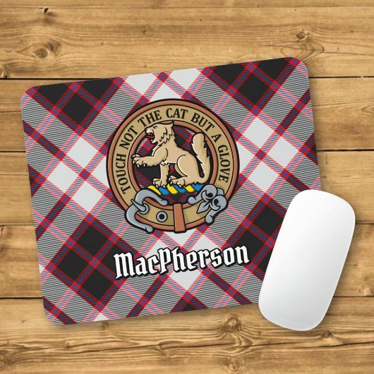 Clan MacPherson Crest over de jacht op Tartan Muismat