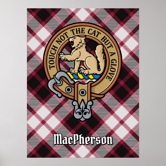 Clan MacPherson Crest over de jacht op Tartan Poster (Voorkant)