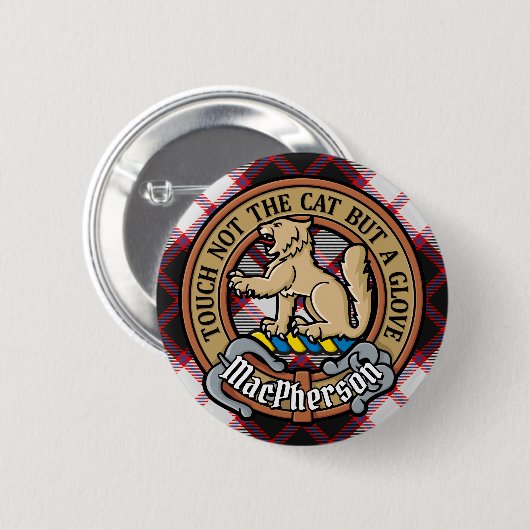 Clan MacPherson Crest over de jacht op Tartan Ronde Button 5,7 Cm (Voorkant /achterkant)