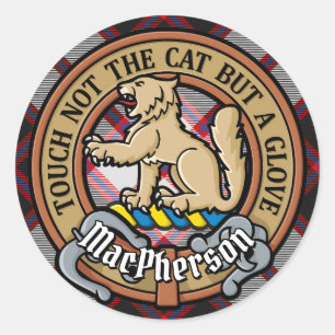 Clan MacPherson Crest over de jacht op Tartan Ronde Sticker