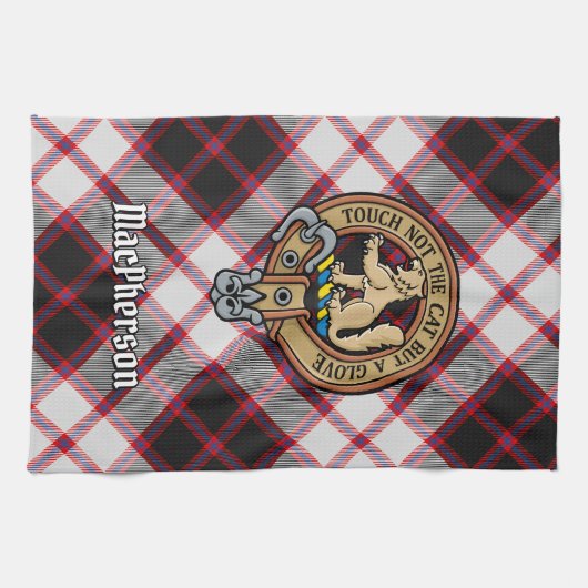 Clan MacPherson Crest over de jacht op Tartan Theedoek (Horizontaal)