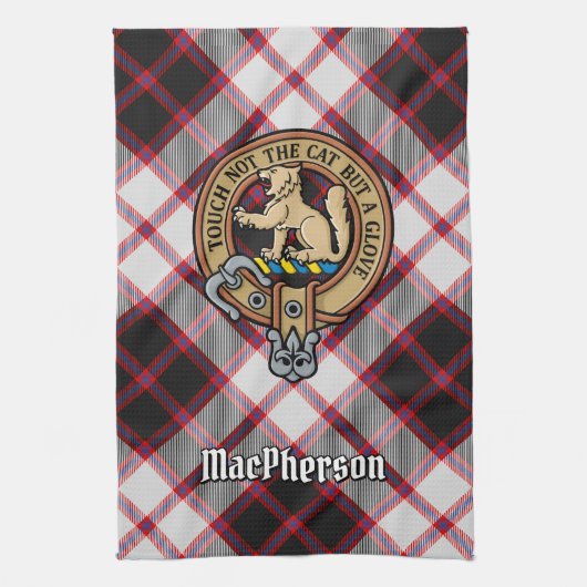 Clan MacPherson Crest over de jacht op Tartan Theedoek (Verticaal)